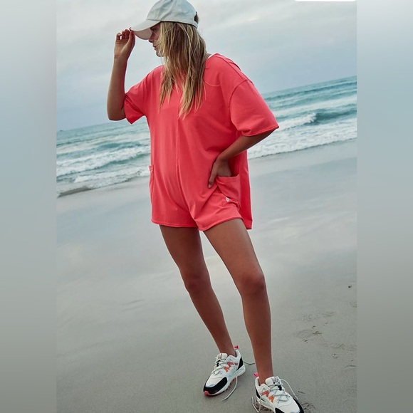 Sale!▪️NWOT Free People Hot Shot Tee Romper In Electric Sunset - Picture 4 of 10